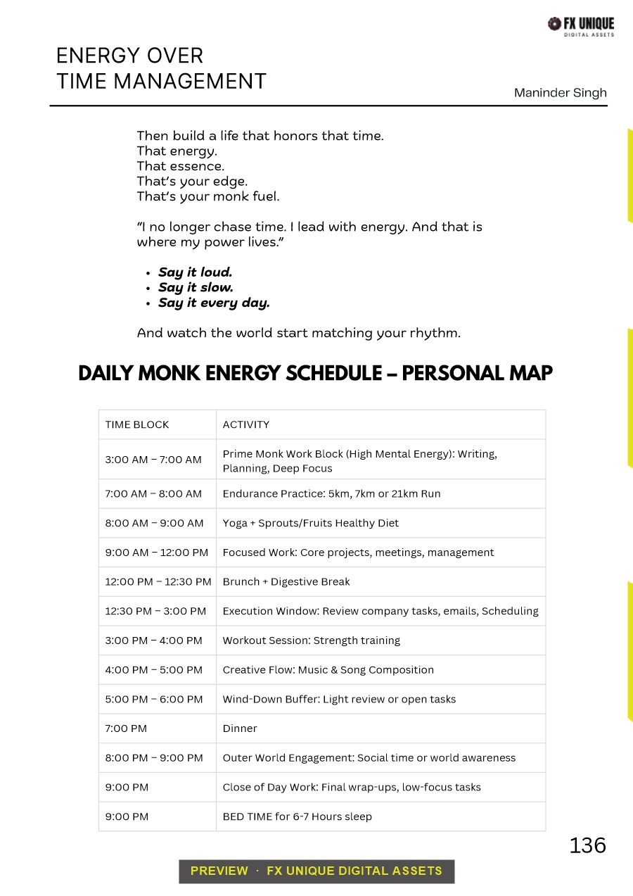 Preview page: Daily Monk Energy Schedule